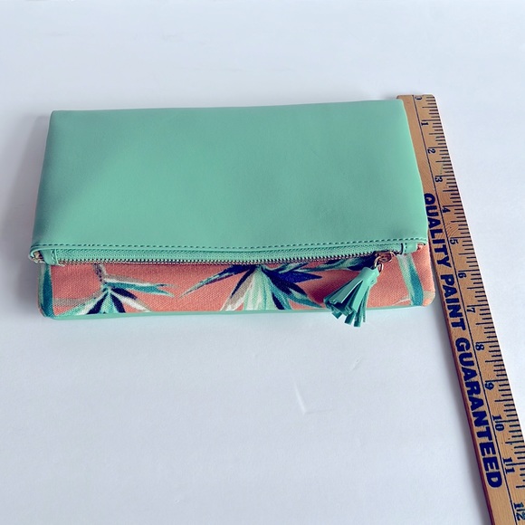 Rachel Pally Clutch Reversible Birds of Paradise Print Peach Mint Green - Picture 8 of 11
